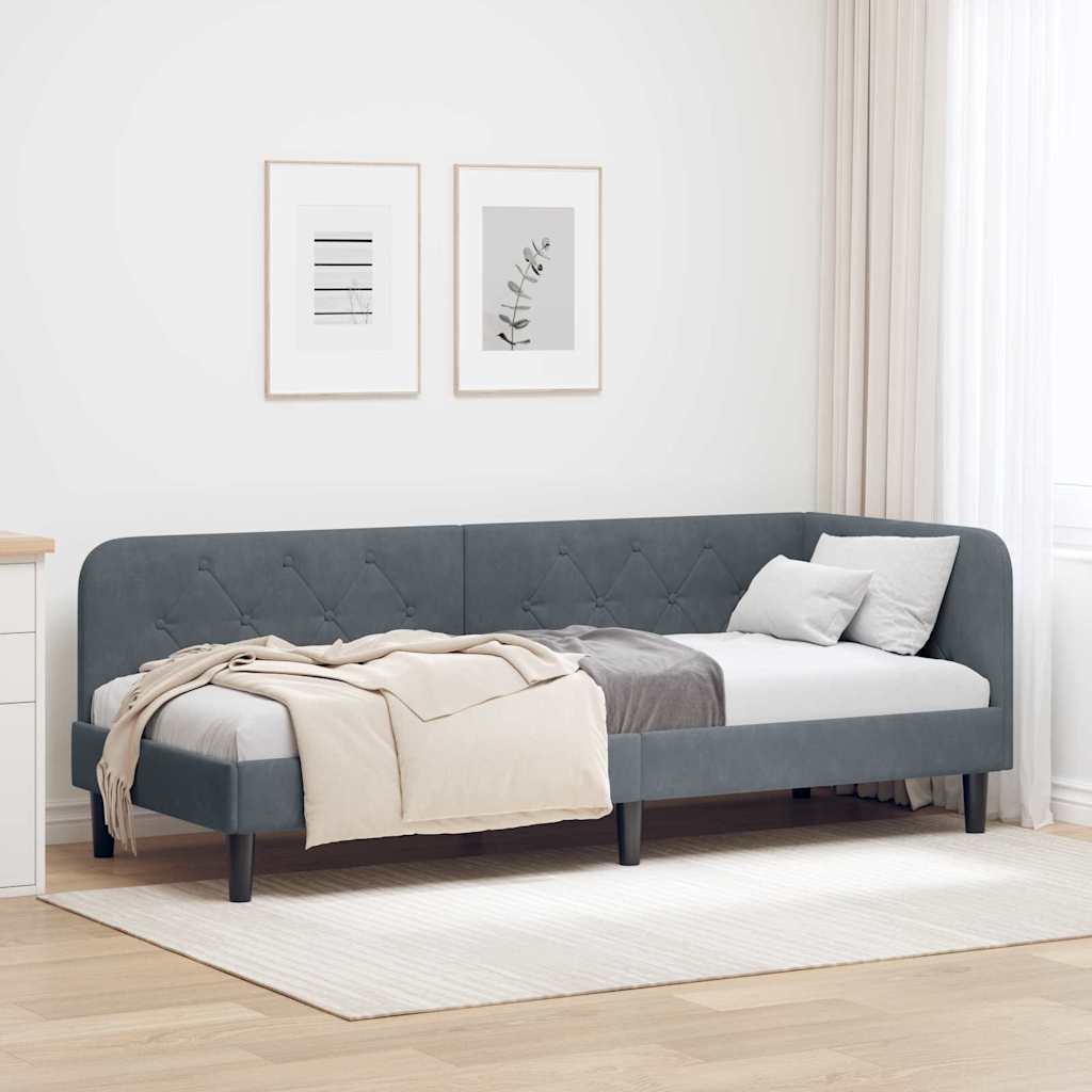 Hoekbedframe met hoofdeinde Donkergrijs 80 x 200 cm Fluweel