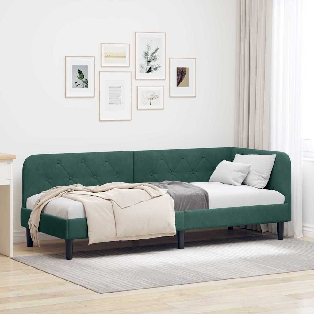 Hoekbedframe met hoofdeinde Donkergroen 80 x 200 cm Fluweel