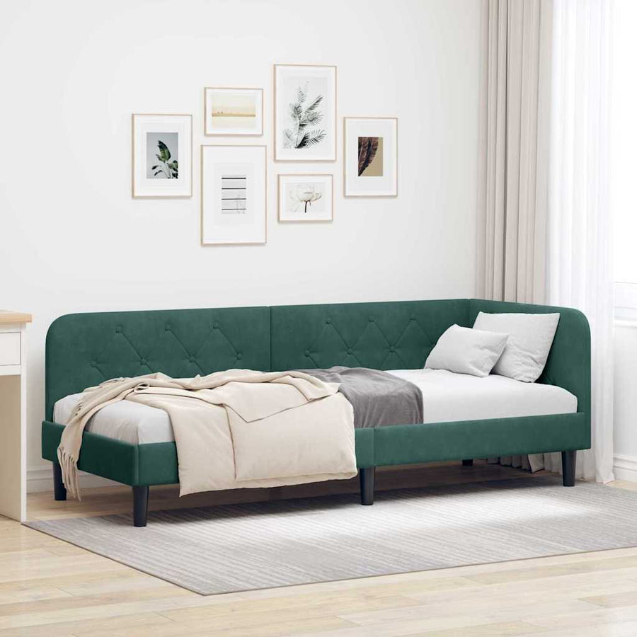 Hoekbedframe met hoofdeinde Donkergroen 80 x 200 cm Fluweel