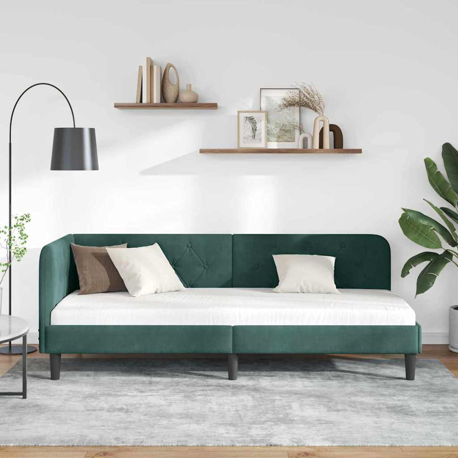 Hoekbedframe met hoofdeinde Donkergroen 80 x 200 cm Fluweel