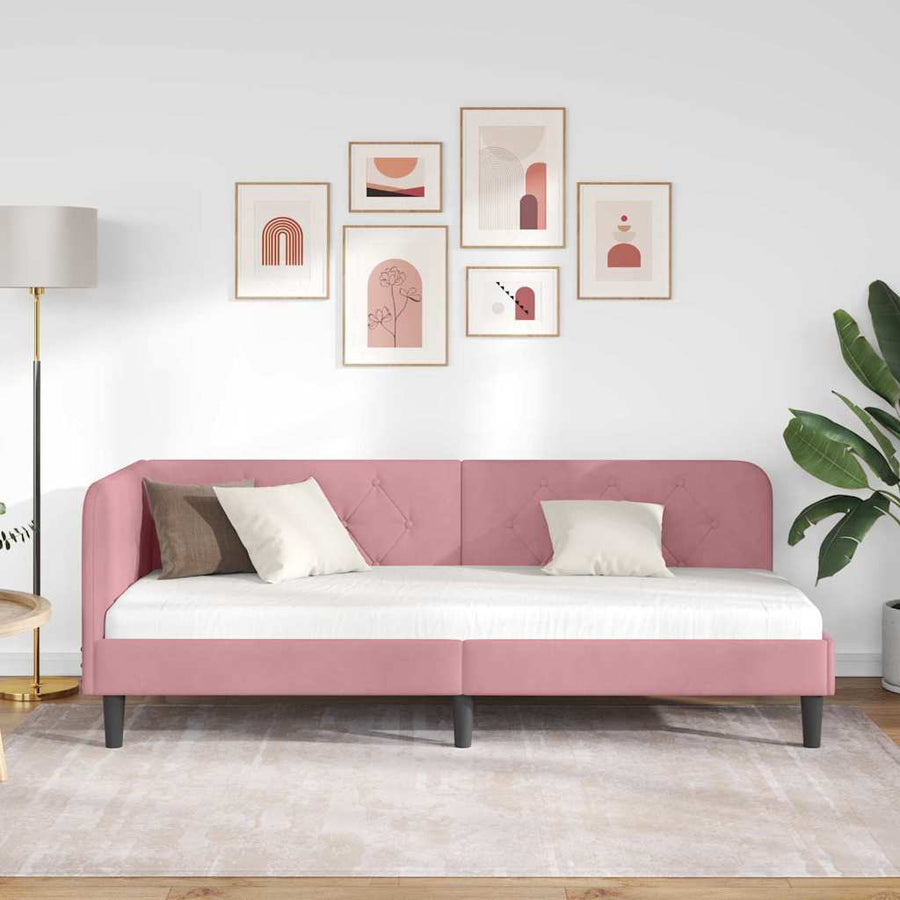 Hoekbedframe met hoofdeinde Roze 80 x 200 cm Fluweel