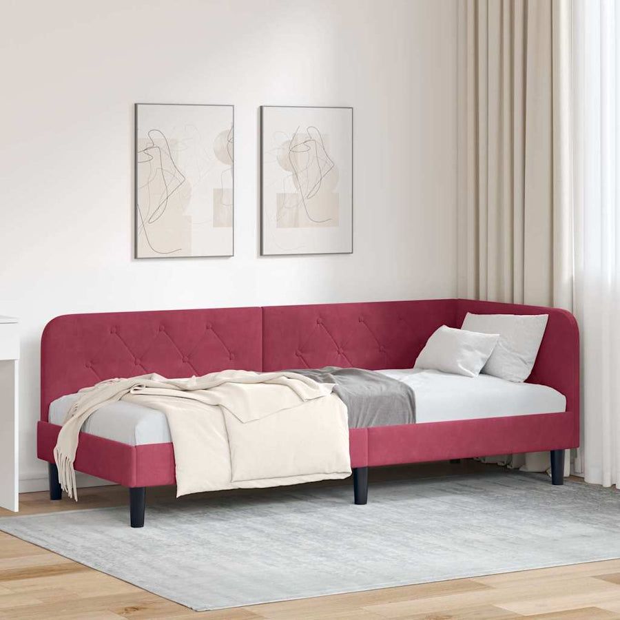 Hoekbedframe met hoofdeinde Wijnrood 80 x 200 cm Fluweel