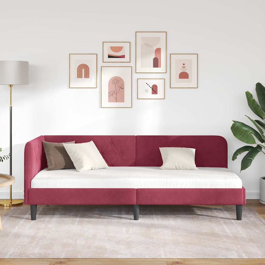 Hoekbedframe met hoofdeinde Wijnrood 80 x 200 cm Fluweel