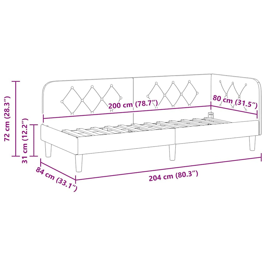 Hoekbedframe met hoofdeinde Wijnrood 80 x 200 cm Fluweel
