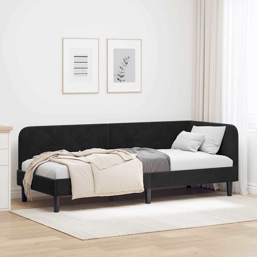Hoekbedframe met hoofdeinde Zwart 80 x 200 cm Fluweel