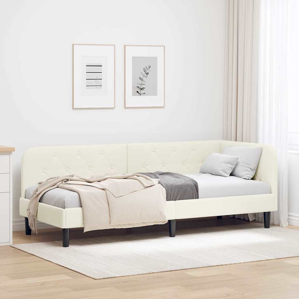 Hoekbedframe met hoofdeinde Crème 80 x 200 cm Fluweel