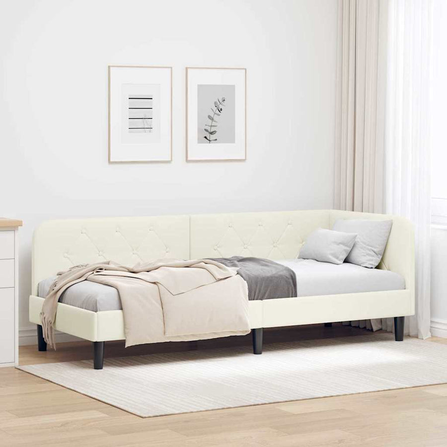 Hoekbedframe met hoofdeinde Crème 80 x 200 cm Fluweel