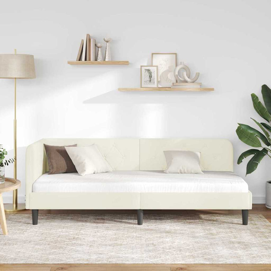 Hoekbedframe met hoofdeinde Crème 80 x 200 cm Fluweel