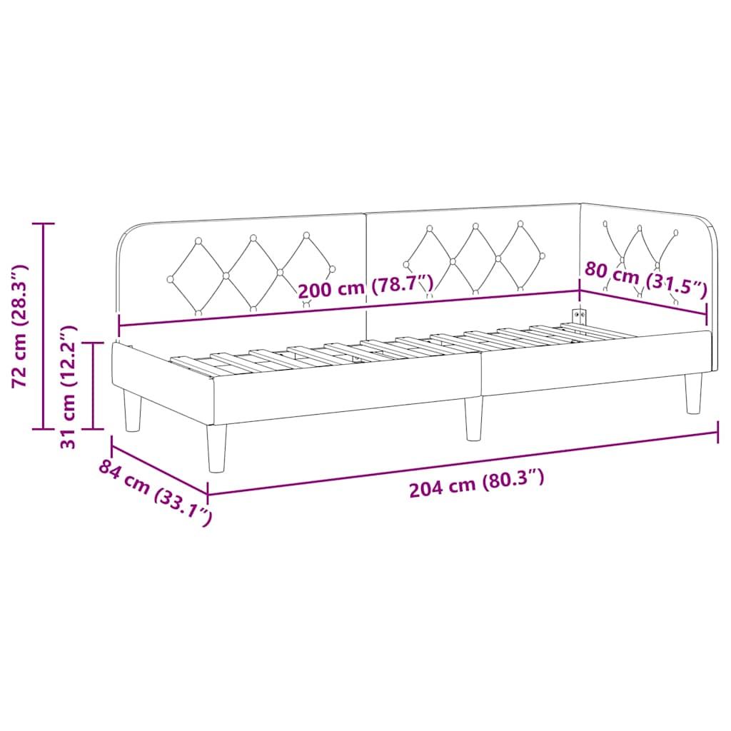Hoekbedframe met hoofdeinde Crème 80 x 200 cm Fluweel