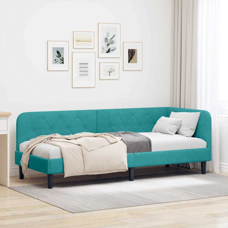 Hoekbedframe met hoofdeinde Turquoise 80 x 200 cm Fluweel