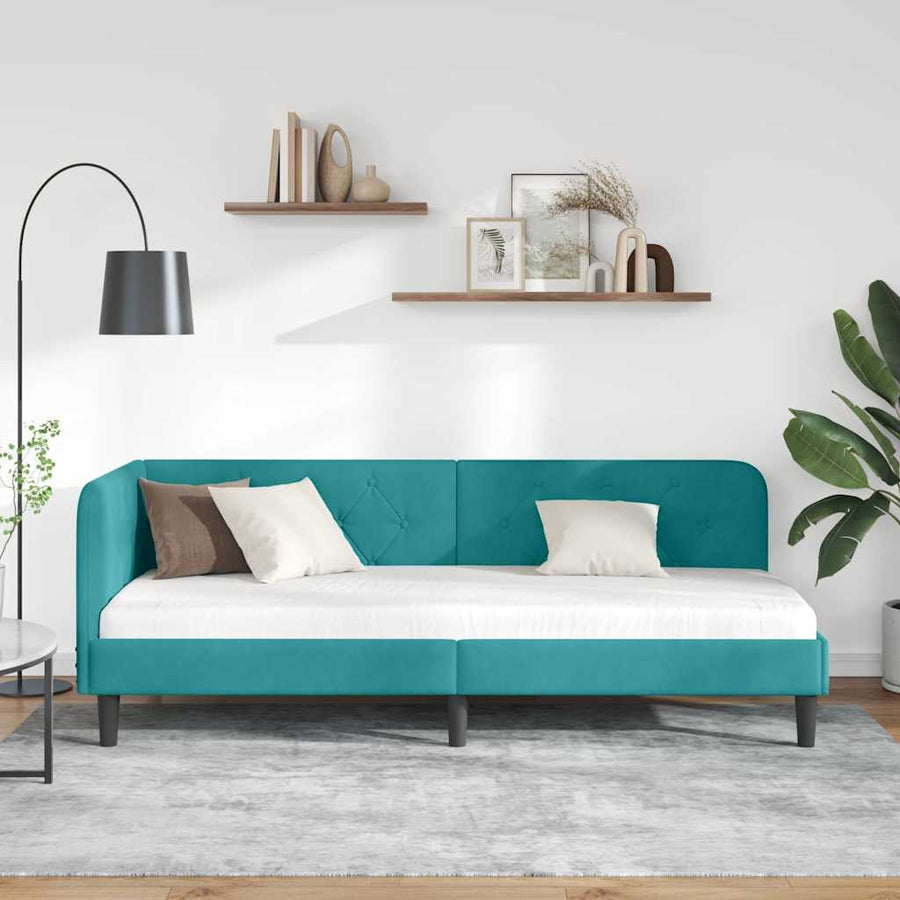 Hoekbedframe met hoofdeinde Turquoise 80 x 200 cm Fluweel