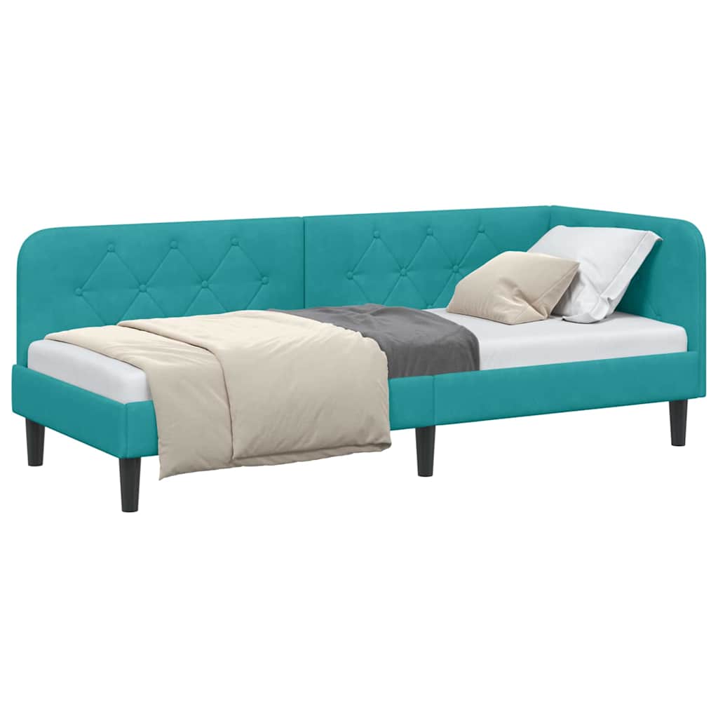 Hoekbedframe met hoofdeinde Turquoise 80 x 200 cm Fluweel