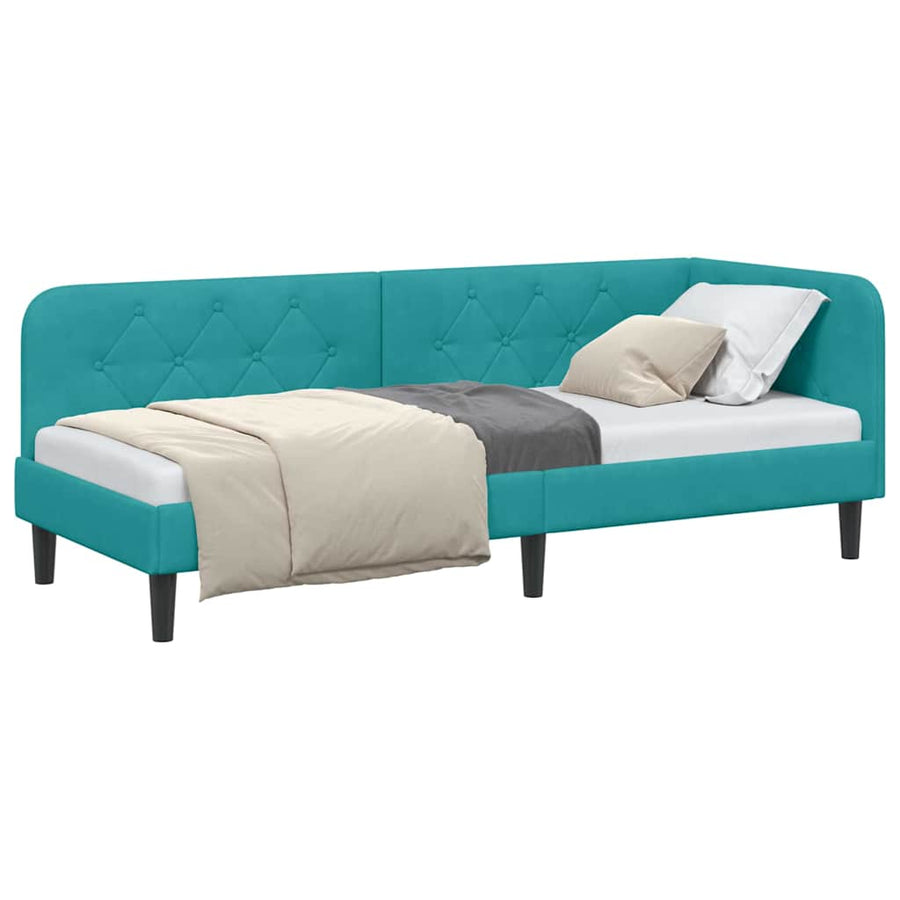 Hoekbedframe met hoofdeinde Turquoise 80 x 200 cm Fluweel