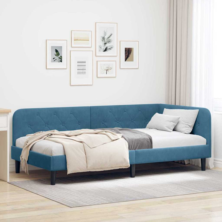 Hoekbedframe met hoofdeinde Blauw 90 x 190 cm Fluweel