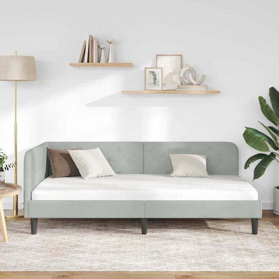 Hoekbedframe met hoofdeinde Lichtgrijs 90 x 190 cm Fluweel