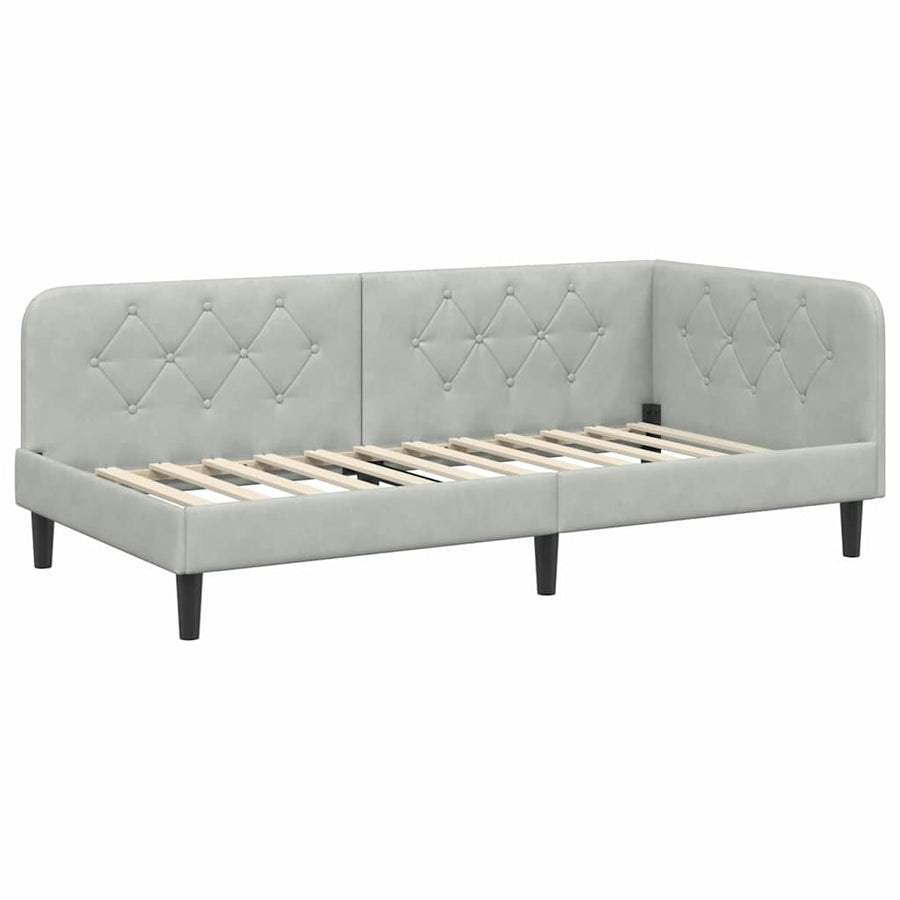 Hoekbedframe met hoofdeinde Lichtgrijs 90 x 190 cm Fluweel