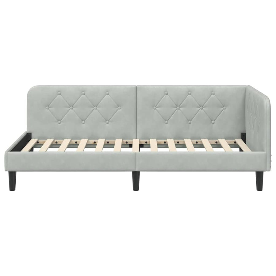 Hoekbedframe met hoofdeinde Lichtgrijs 90 x 190 cm Fluweel