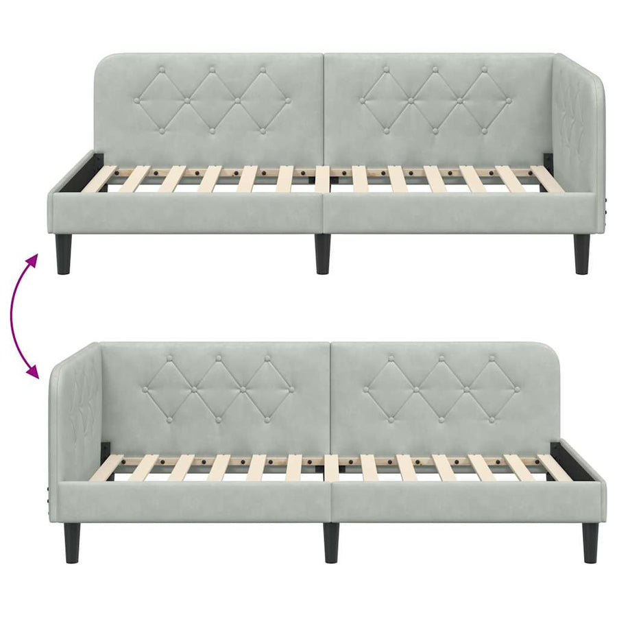 Hoekbedframe met hoofdeinde Lichtgrijs 90 x 190 cm Fluweel