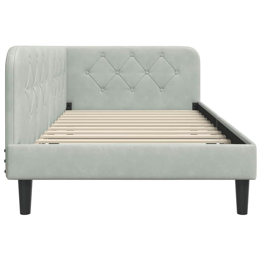 Hoekbedframe met hoofdeinde Lichtgrijs 90 x 190 cm Fluweel