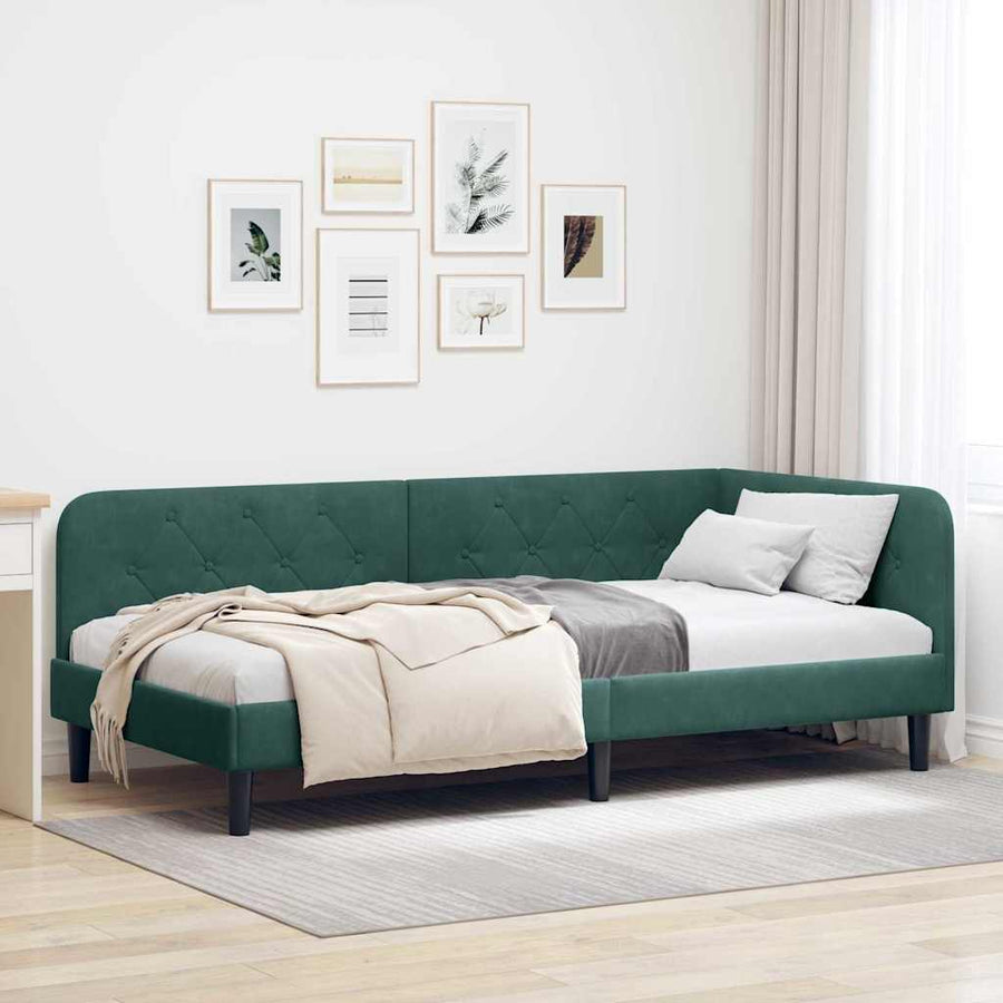 Hoekbedframe met hoofdeinde Donkergroen 90 x 190 cm Fluweel