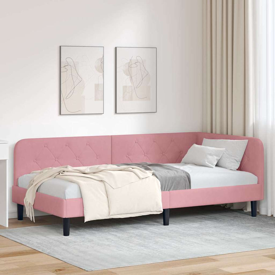 Hoekbedframe met hoofdeinde Roze 90 x 190 cm Fluweel