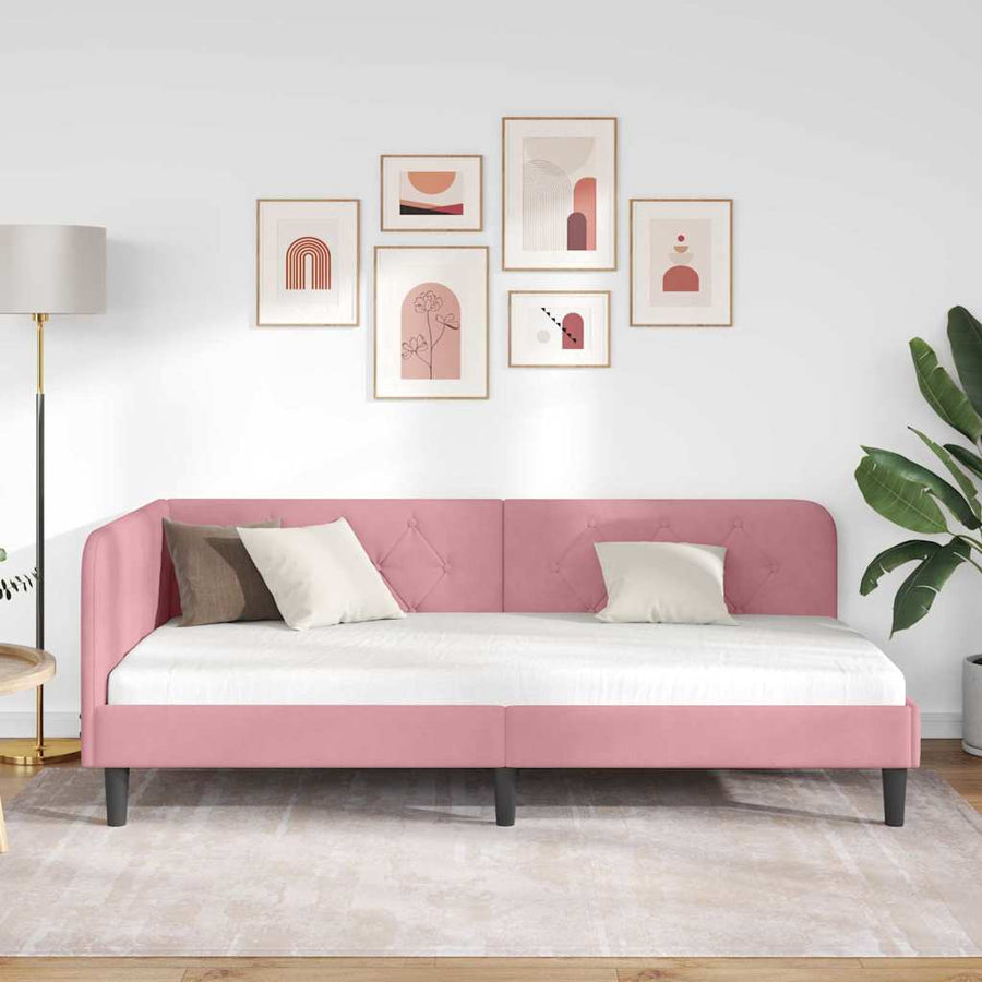 Hoekbedframe met hoofdeinde Roze 90 x 190 cm Fluweel