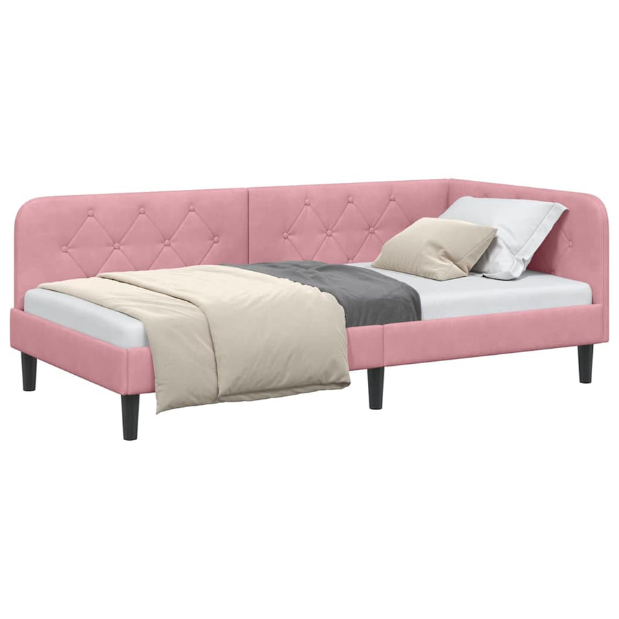 Hoekbedframe met hoofdeinde Roze 90 x 190 cm Fluweel