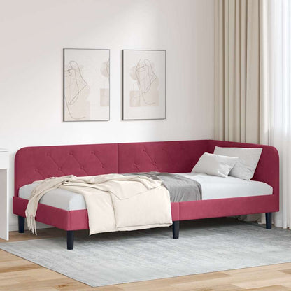 Hoekbedframe met hoofdeinde Wijnrood 90 x 190 cm Fluweel