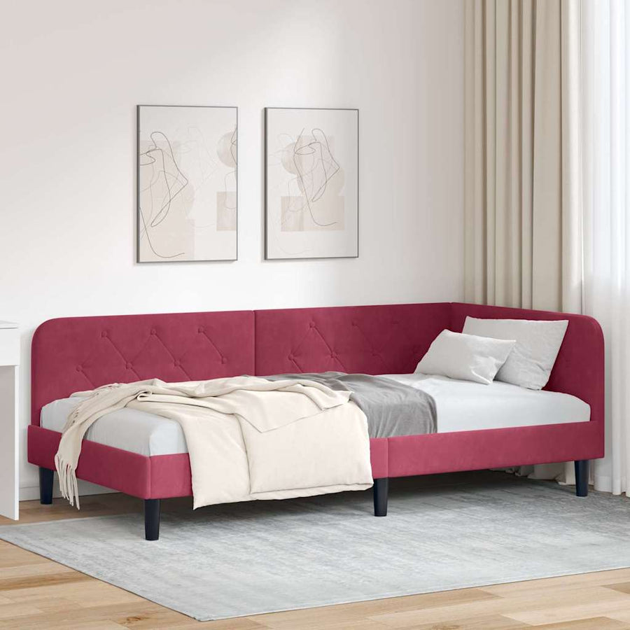 Hoekbedframe met hoofdeinde Wijnrood 90 x 190 cm Fluweel