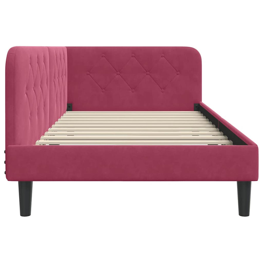 Hoekbedframe met hoofdeinde Wijnrood 90 x 190 cm Fluweel
