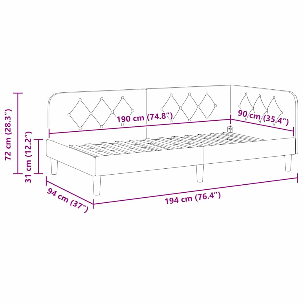 Hoekbedframe met hoofdeinde Wijnrood 90 x 190 cm Fluweel