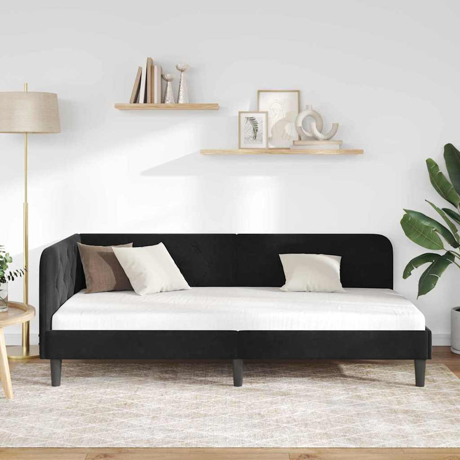 Hoekbedframe met hoofdeinde Zwart 90 x 190 cm Fluweel