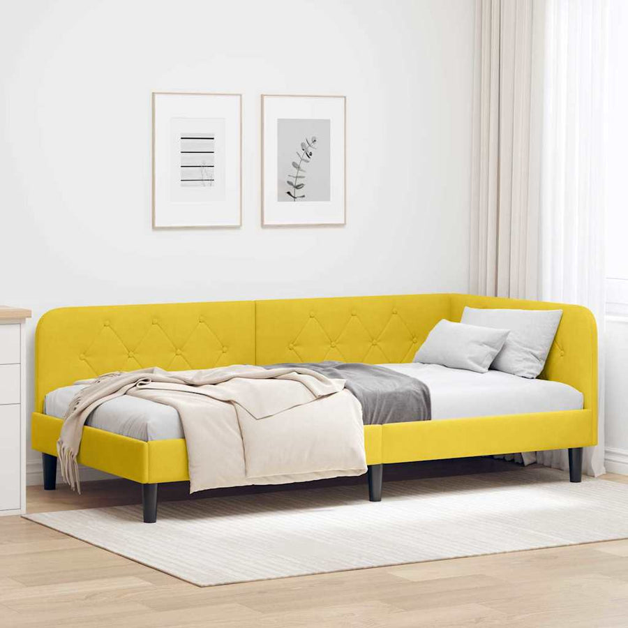 Hoekbedframe met hoofdeinde Geel 90 x 190 cm Fluweel
