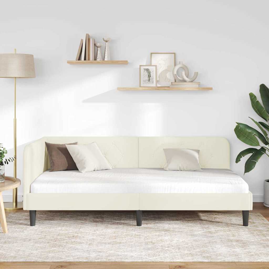 Hoekbedframe met hoofdeinde Crème 90 x 190 cm Fluweel