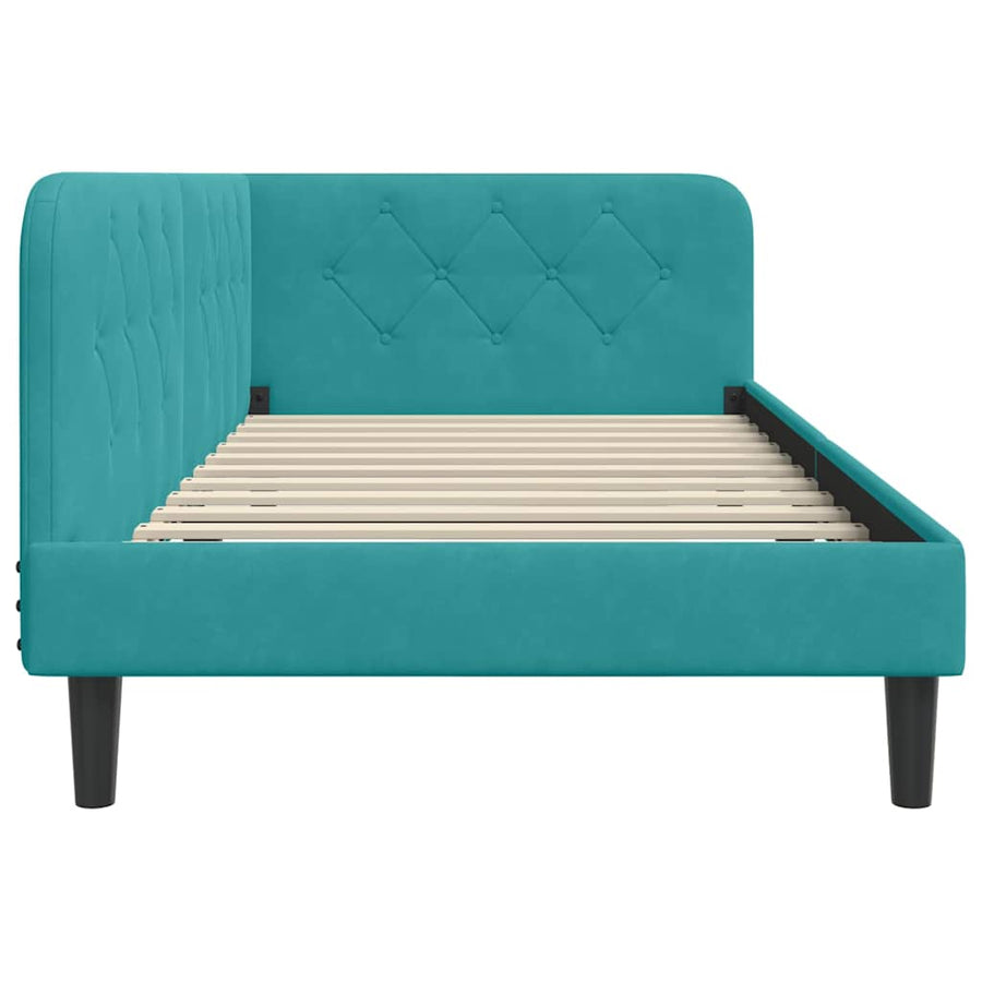 Hoekbedframe met hoofdeinde Turquoise 90 x 190 cm Fluweel