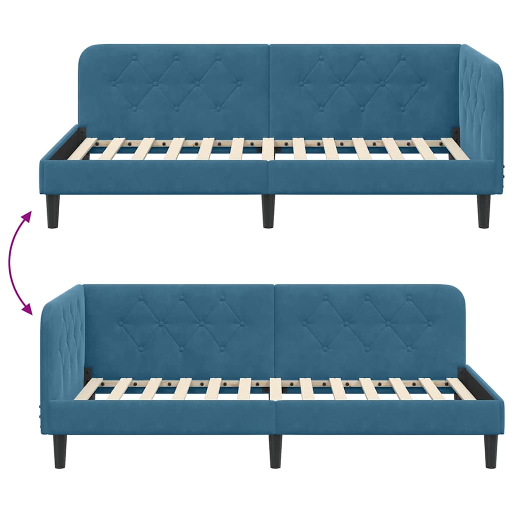 Hoekbedframe met hoofdeinde Blauw 90 x 200 cm Fluweel