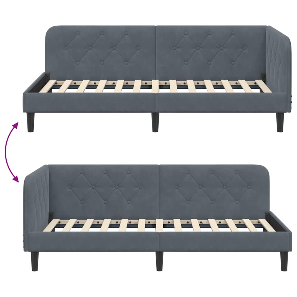 Hoekbedframe met hoofdeinde Donkergrijs 90 x 200 cm Fluweel