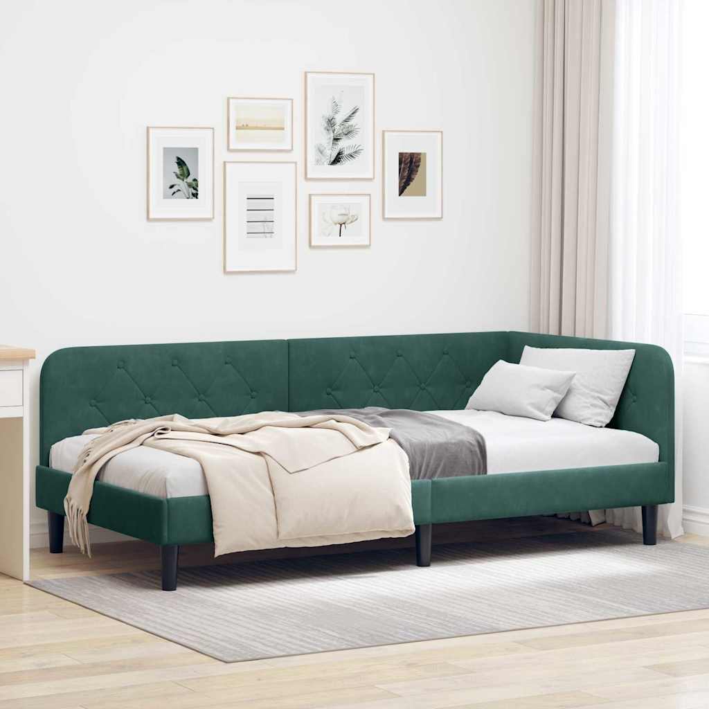 Hoekbedframe met hoofdeinde Donkergroen 90 x 200 cm Fluweel