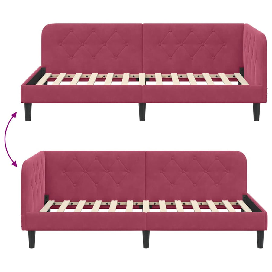 Hoekbedframe met hoofdeinde Wijnrood 90 x 200 cm Fluweel