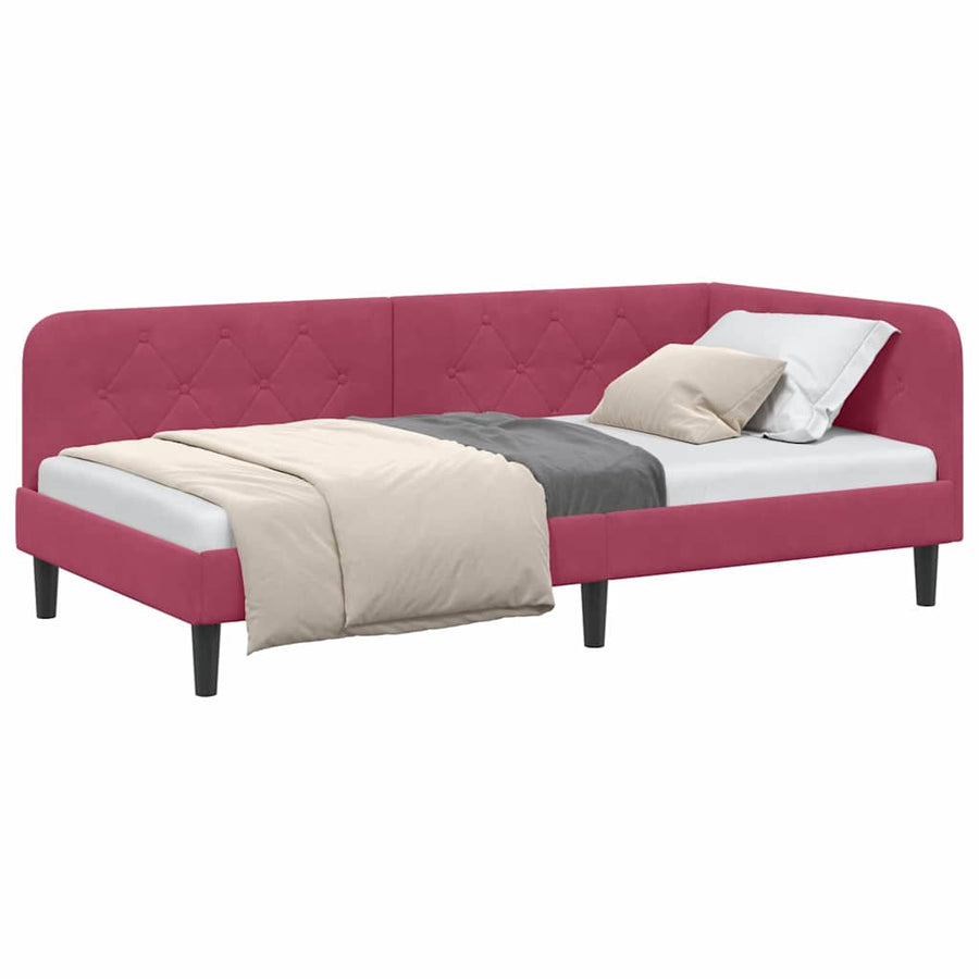 Hoekbedframe met hoofdeinde Wijnrood 90 x 200 cm Fluweel