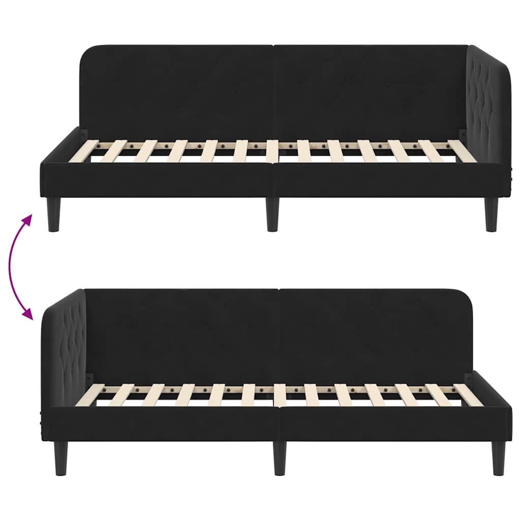 Hoekbedframe met hoofdeinde Zwart 90 x 200 cm Fluweel