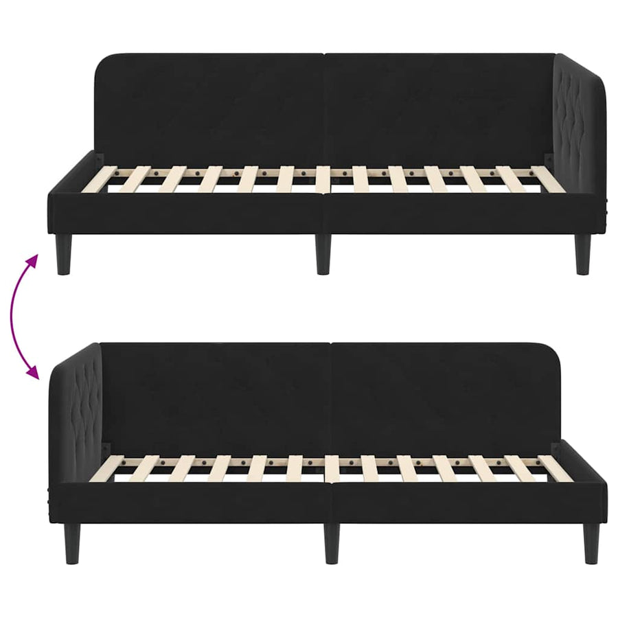 Hoekbedframe met hoofdeinde Zwart 90 x 200 cm Fluweel