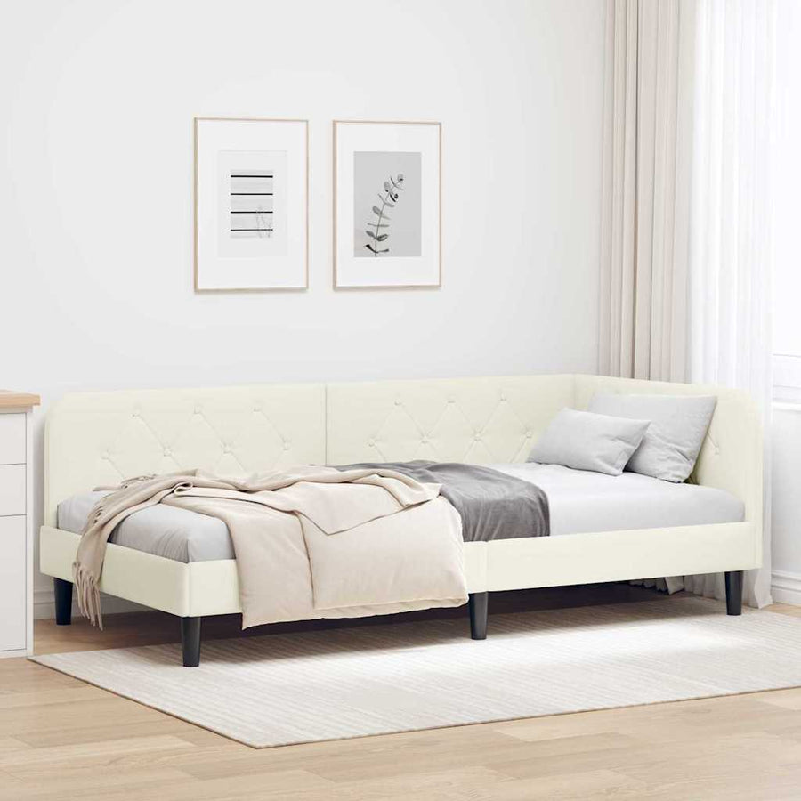 Hoekbedframe met hoofdeinde Crème 90 x 200 cm Fluweel