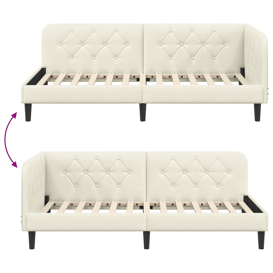 Hoekbedframe met hoofdeinde Crème 90 x 200 cm Fluweel