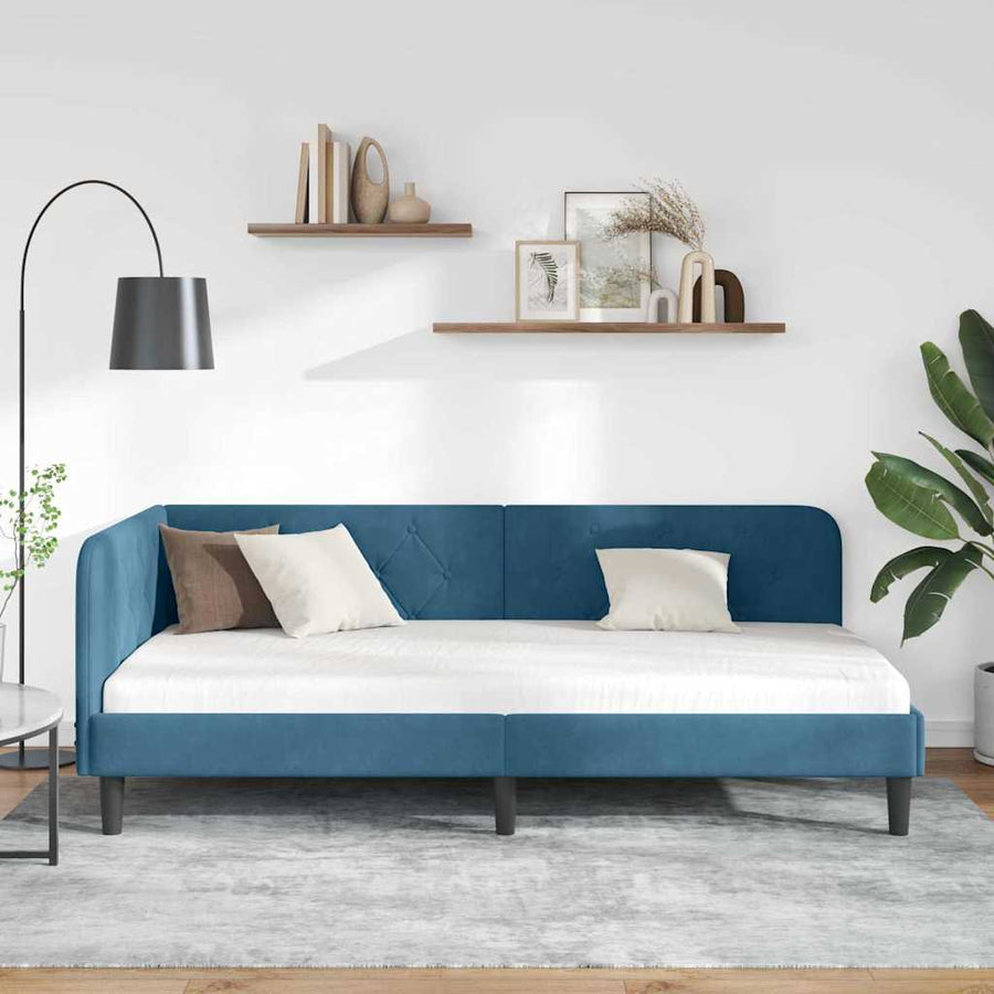 Hoekbedframe met hoofdeinde Blauw 100 x 200 cm Fluweel