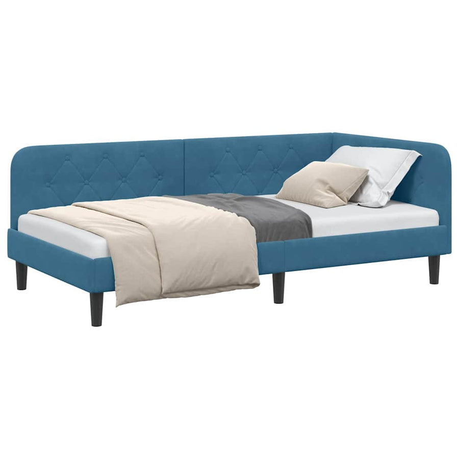 Hoekbedframe met hoofdeinde Blauw 100 x 200 cm Fluweel