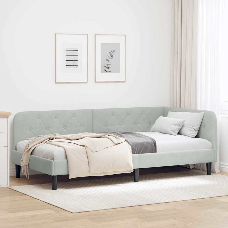 Hoekbedframe met hoofdeinde Lichtgrijs 100 x 200 cm Fluweel