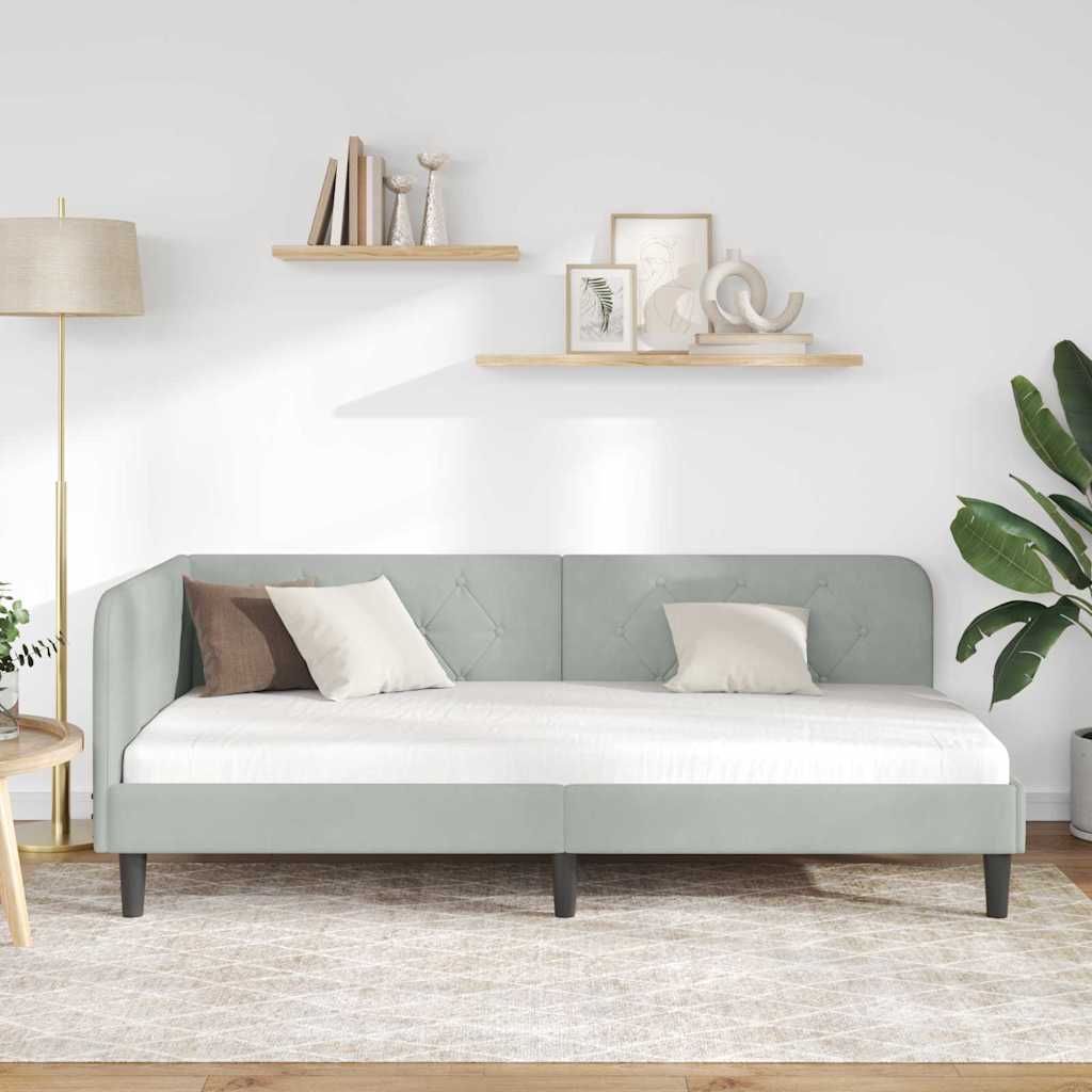 Hoekbedframe met hoofdeinde Lichtgrijs 100 x 200 cm Fluweel
