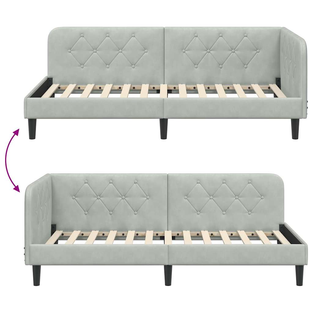 Hoekbedframe met hoofdeinde Lichtgrijs 100 x 200 cm Fluweel