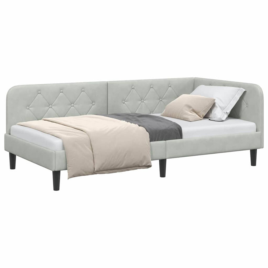 Hoekbedframe met hoofdeinde Lichtgrijs 100 x 200 cm Fluweel